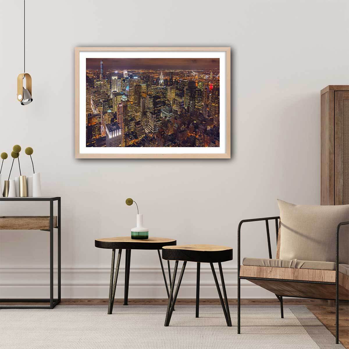 Affiche deco ""Night Life"" Affiche + cadre en bois - Chêne