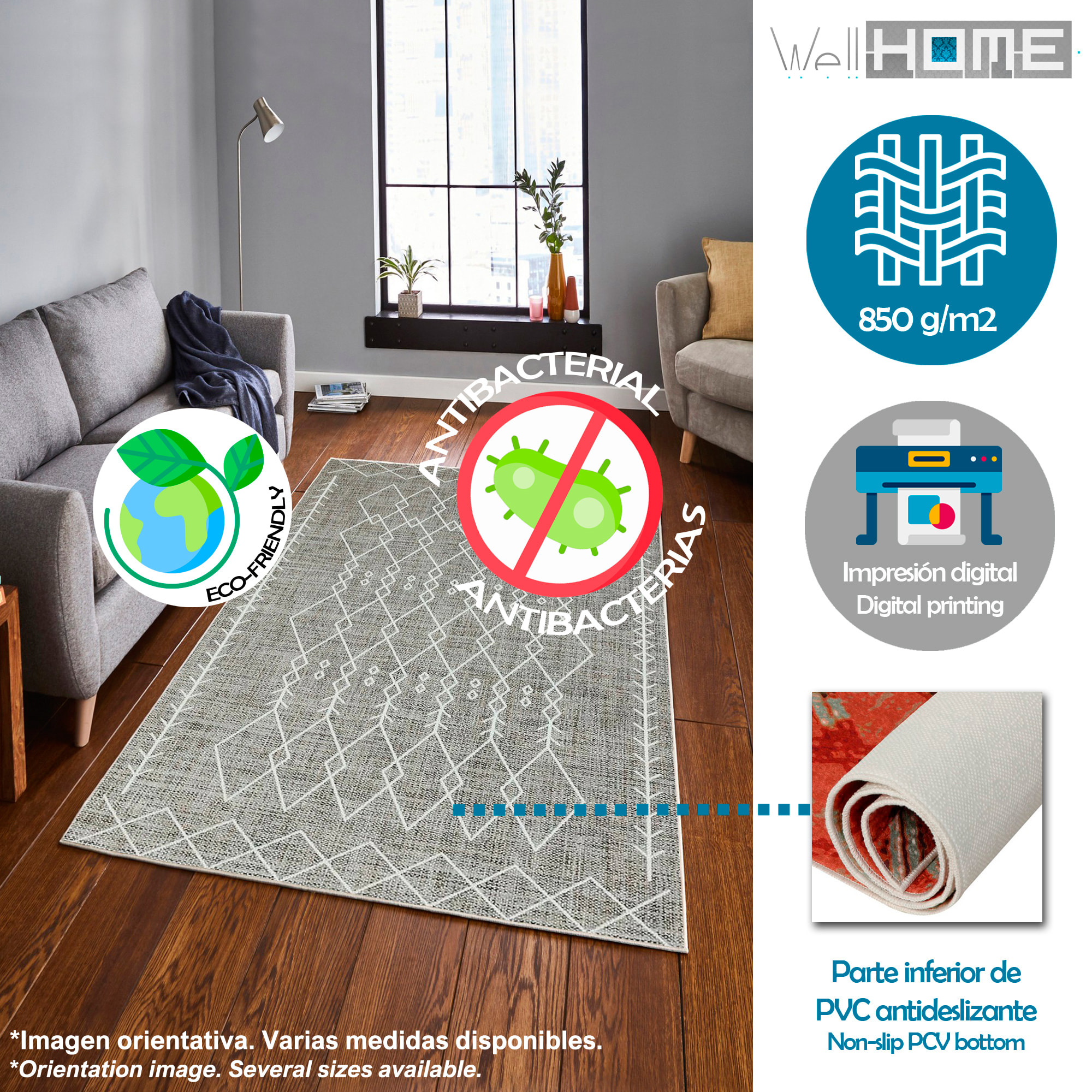 Alfombra de Poliester estampada 100 x 150cm