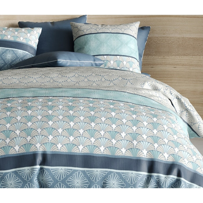 Parure housse de couette coton bleu