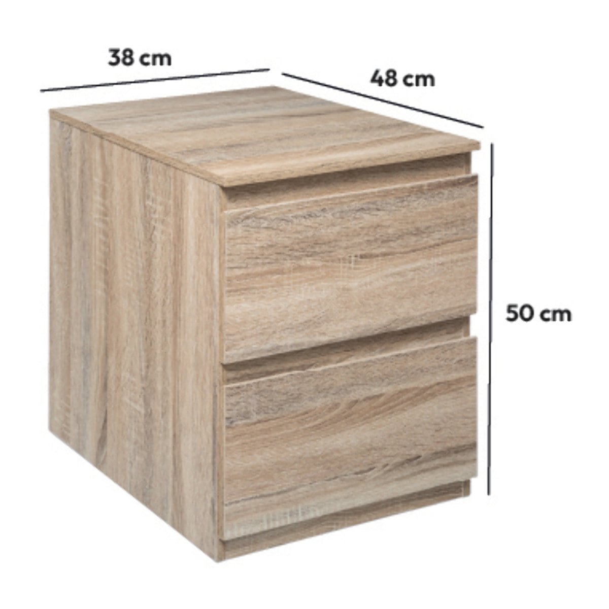 Commode 2 tiroirs Effet bois naturel Dolo