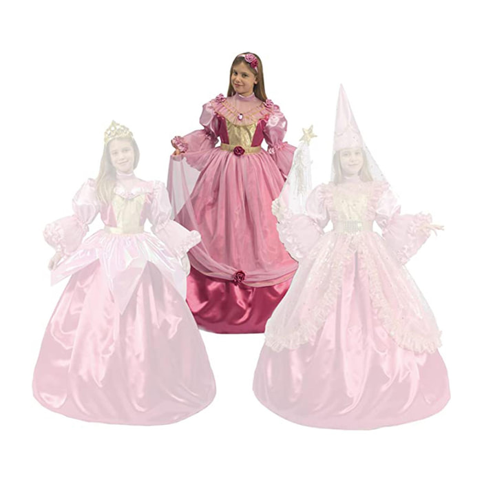 Principessa Sogno Rosa Costume Carnevale 3 Varianti In 1 Bambina