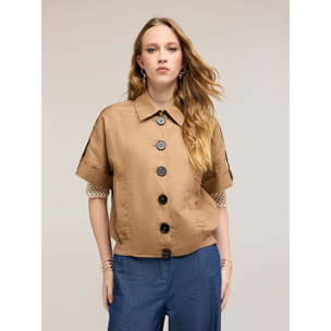 Motivi - Giacca maniche corte misto lino - Marrone