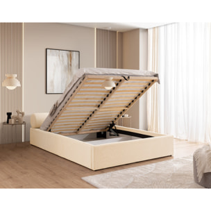 Billy - lit coffre - 180x200 cm - en tissu texturé - sommier inclus - Beige