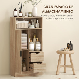 Mueble de Baño Estrecho Armario de Baño con 2 Cajones Compartimento Abierto y Estantes Ajustables para Espacio Pequeño Cocina Salón 50x25x100 cm Natural