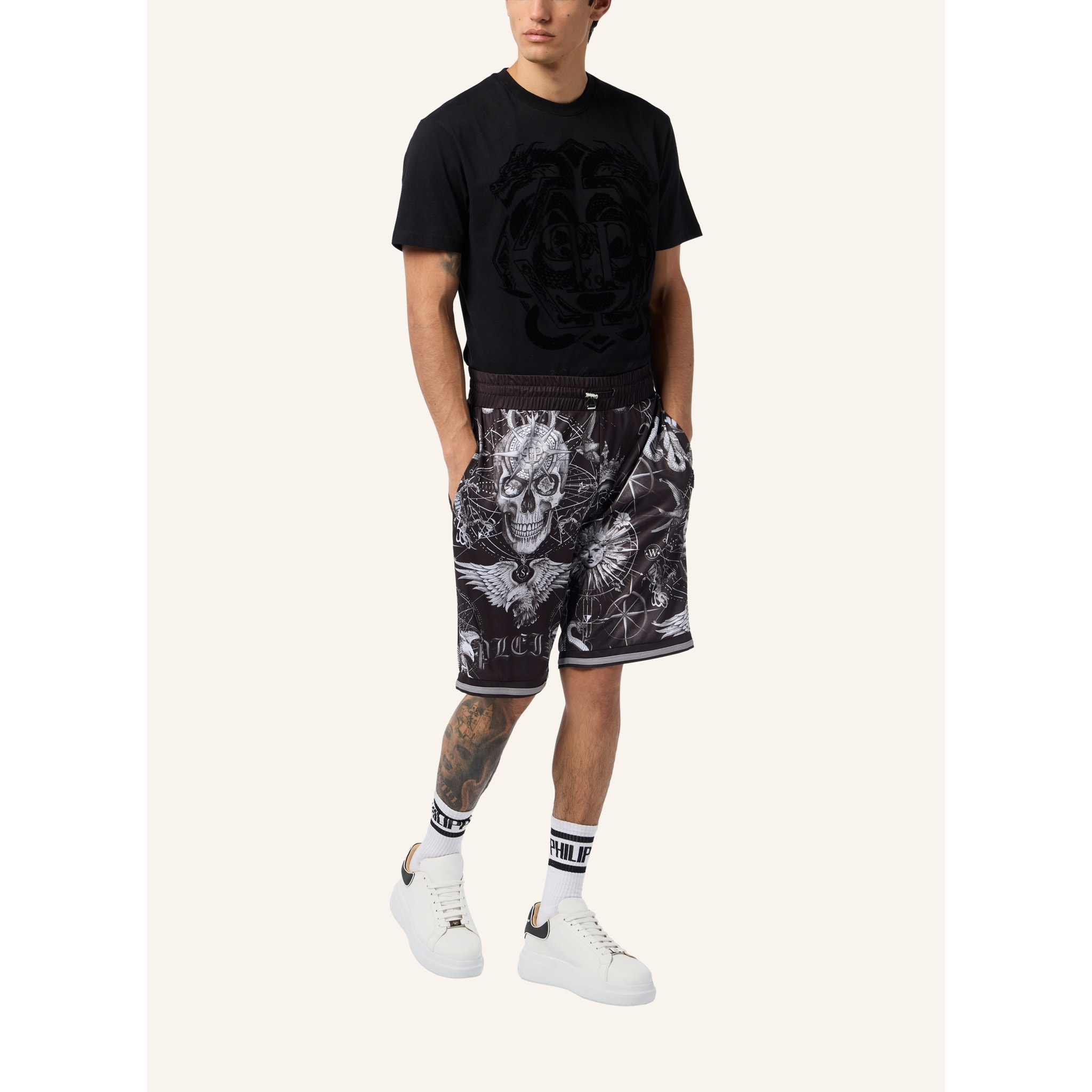 PHILIPP PLEIN Mesh Basketball Shorts Tattoo