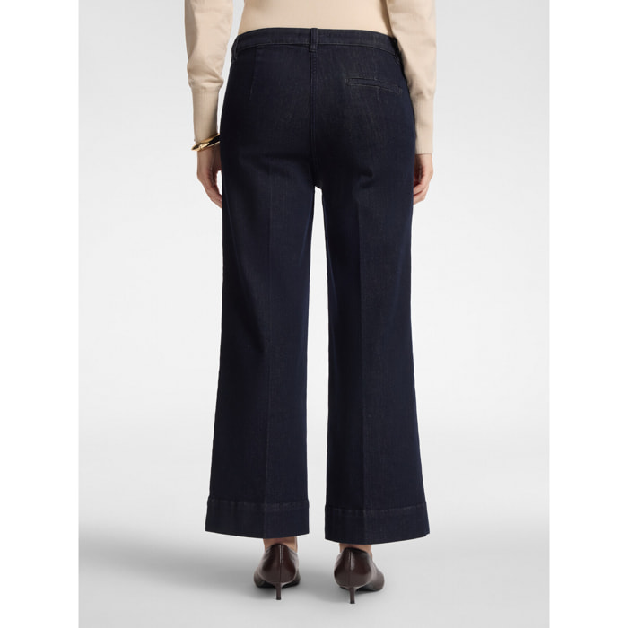 Elena Mirò - Jeans cropped wide leg en denim - Azul
