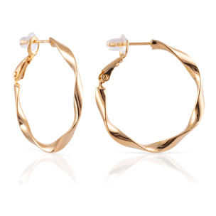 Pendientes de aro ondulados de cobre con baño de oro auténtico, 30 mm, cierre catalán de plata de ley 925 con acabado dorado electroplateado.