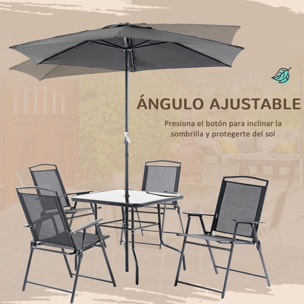 Outsunny Conjunto Muebles Jardín con 4 Sillas Plegables Mesa y Sombrilla Negro