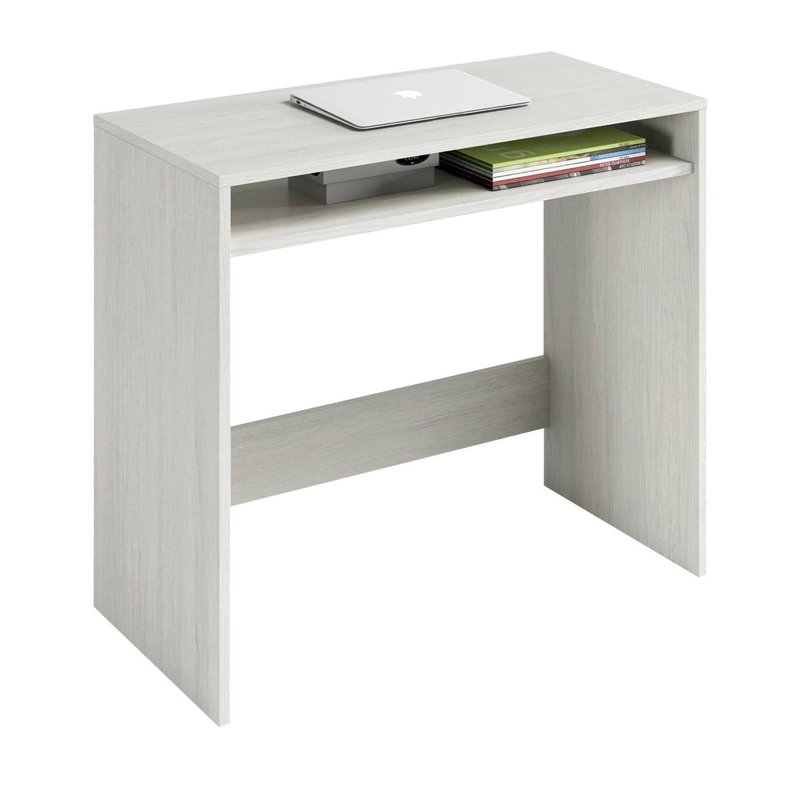 Scrivania Portland, Scrittoio lineare con ripiano fisso, Tavolo da studio o ufficio porta PC, cm 79x43h87, Bianco effetto legno