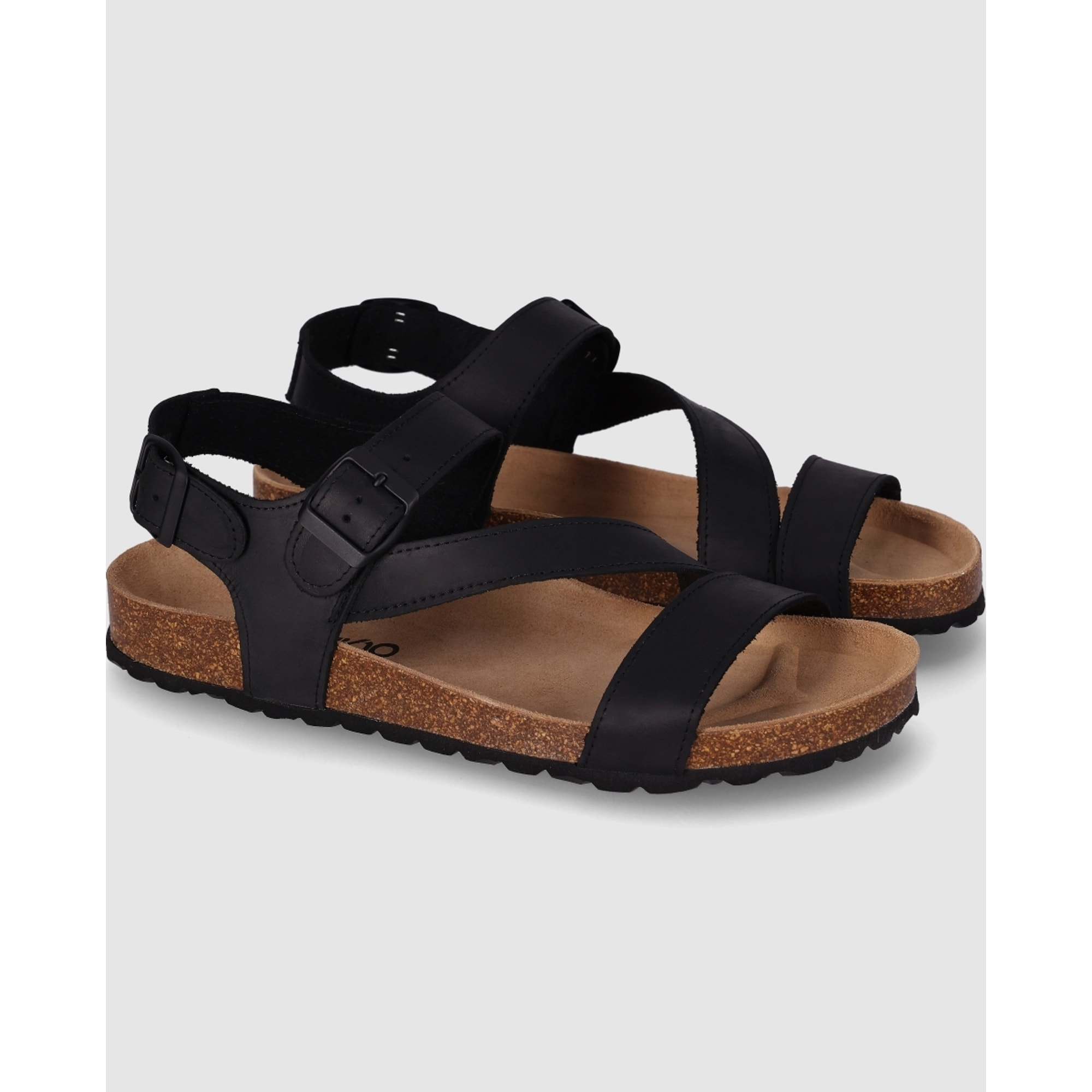 Sandalias de Piel - Negro - Tacón: Bajo