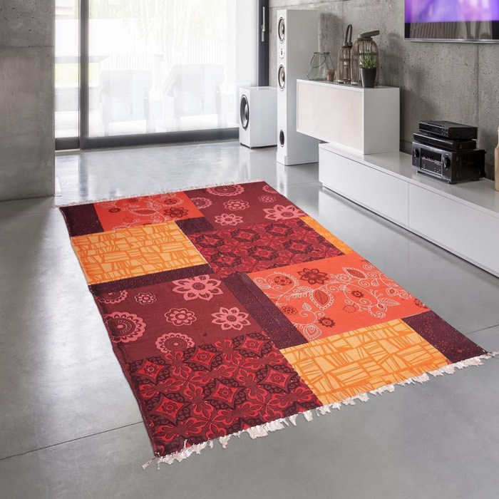 Tapis artisanal  Kilim sans velours ROHO motif ethnique