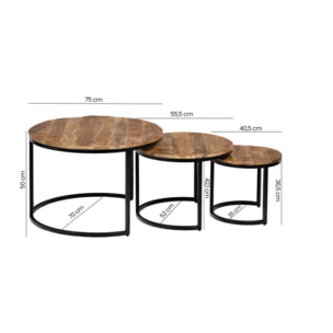 Tables basses rondes gigognes en bois de manguier et pieds métal - FUR
