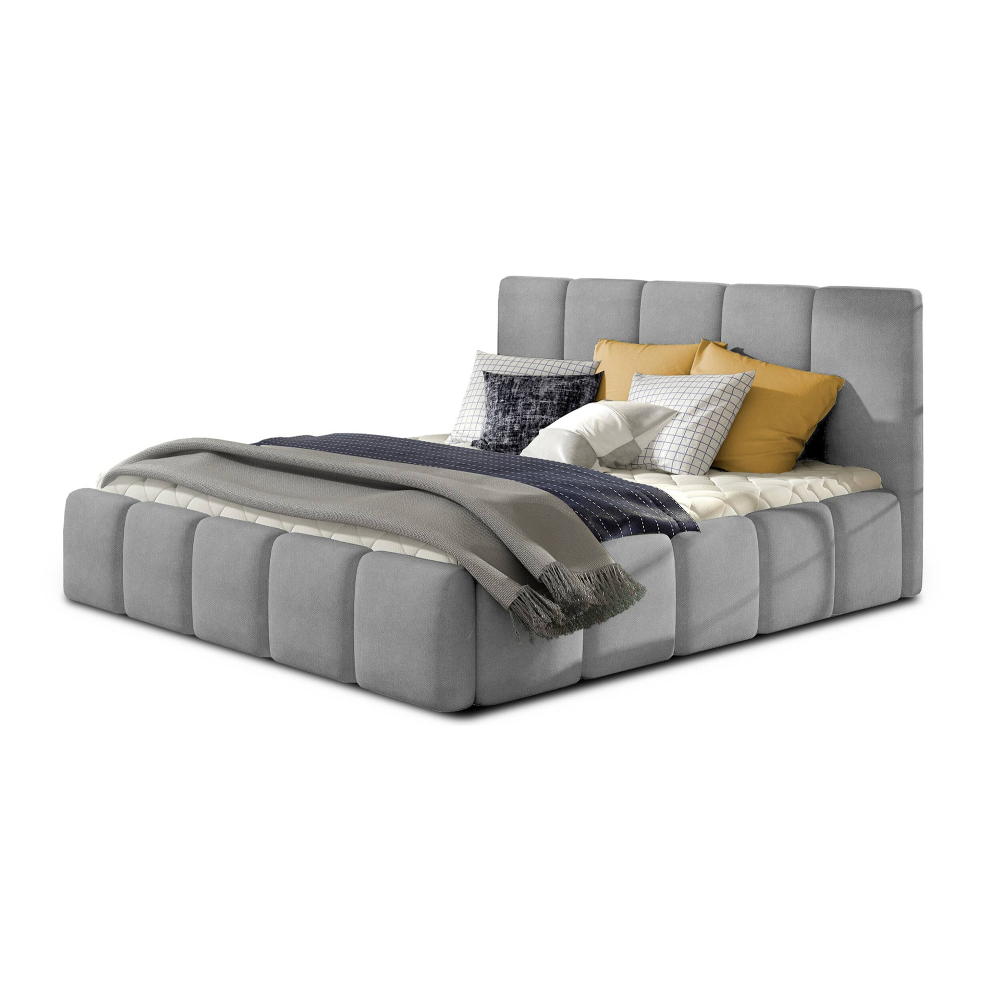 Lucea - lit coffre - 160x200 - sommier inclus - en velours - Gris clair