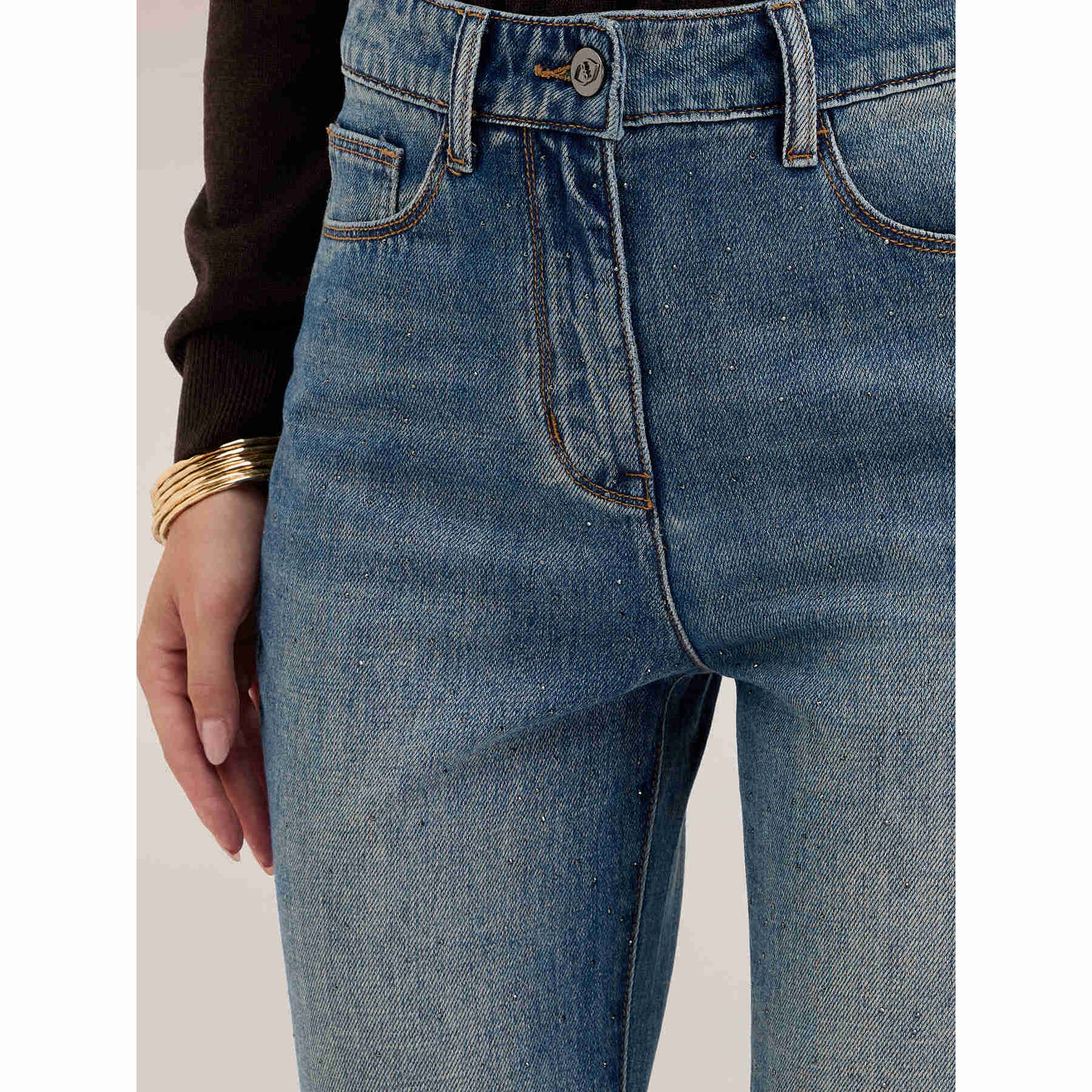 Motivi - Jeans regular vita alta con dettaglio strass - Azzurro