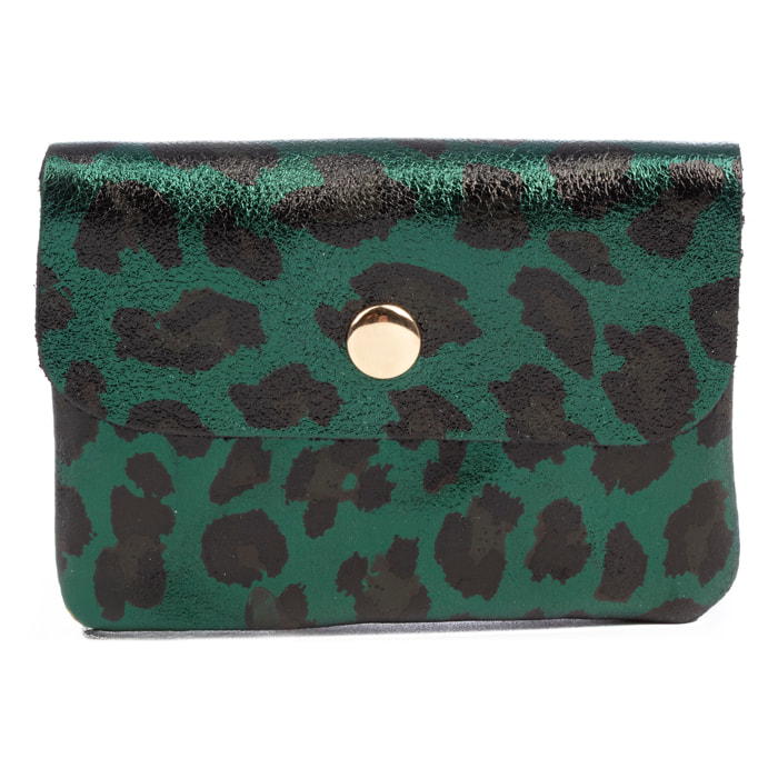 Alpignano portafoglio donna. Pelle scamosciata autentica, design animalier leopardato, laccato lucido.