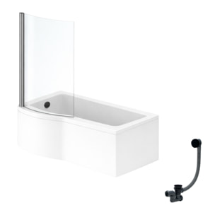 Pack baignoire bain douche 150 x 80 cm gauche Connect Air + tablier + pare bain fixe + vidage Noir mat