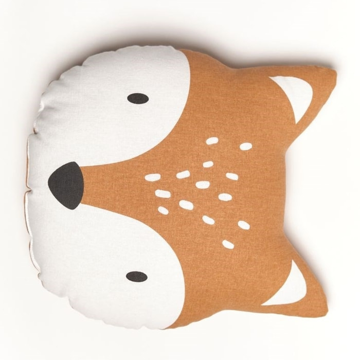 Coussin imprimé animalier coton FUNNY RENARD orange