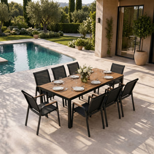 Salon de jardin 8 places avec table 190cm effet bois PANAY