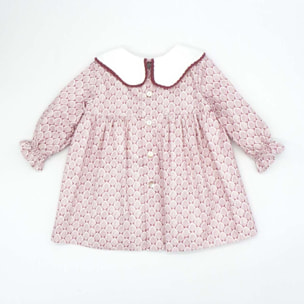 Vestido hojas malva con cuello blanco