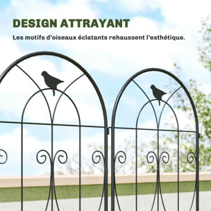 Treillis de jardin effet fer forgé oiseau - 2 supports plantes grimpantes - 50 x 220 cm - métal époxy noir