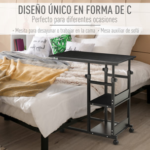 Mesa Auxiliar de Sofá con 4 Ruedas 80x40x75-85 cm Negro