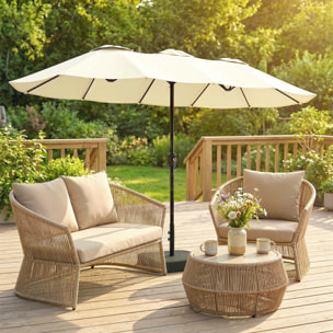 Parasol de jardin XXL dim. 295 x 148 cm base de lestage + 2 sacs inclus beige