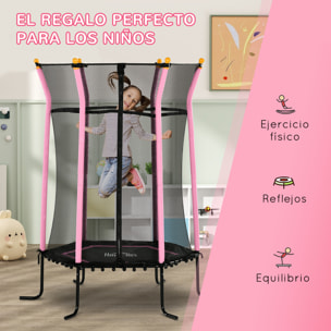 Cama Elástica Infantil de Jardín Ø163,5x190 cm Trampolín para Niños de +3 Años con Red de Seguridad y Marco de Acero para Interior Exterior Carga 50 kg Negro y Rosa