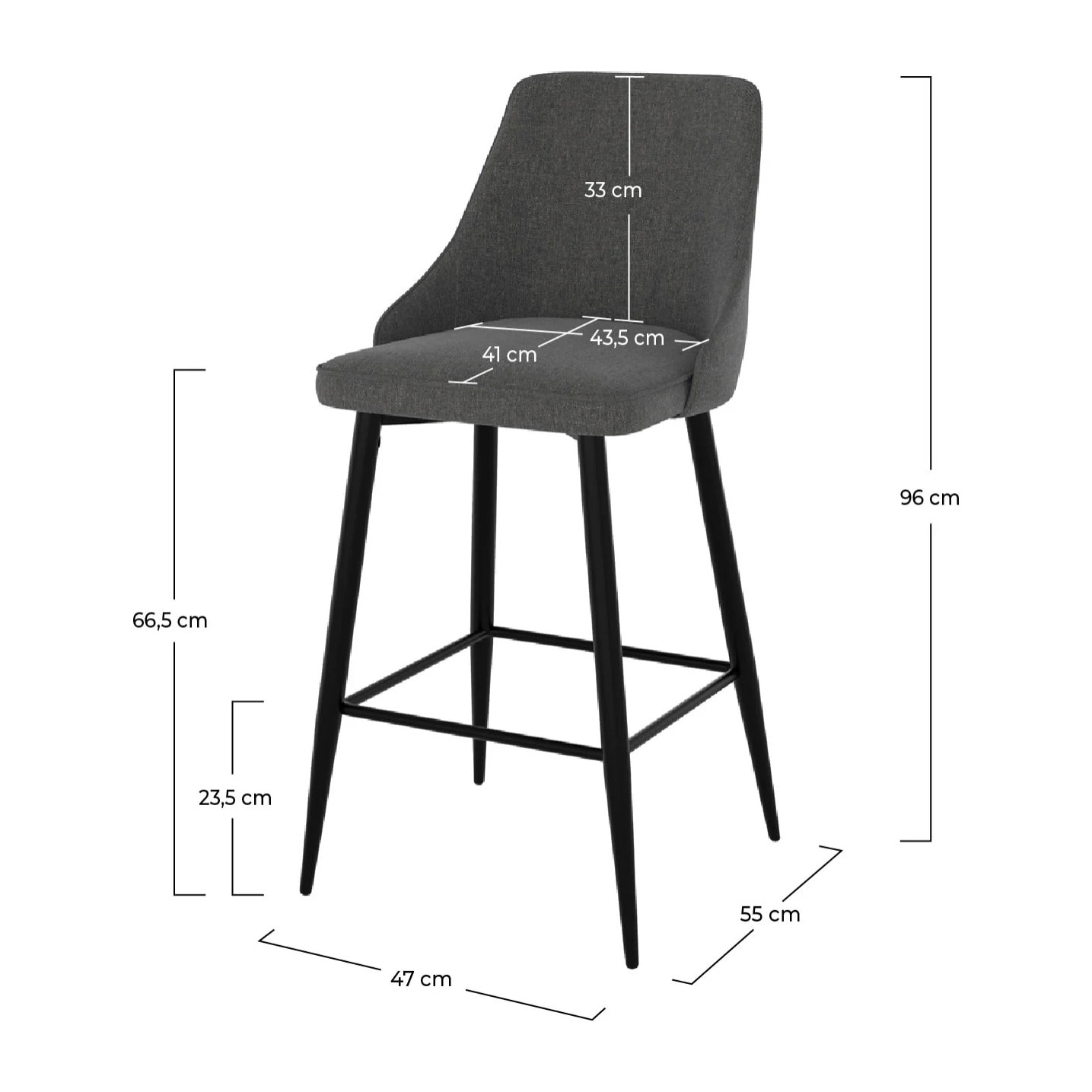 Lot de 2 chaises pour îlot central 66,5 cm en tissu gris foncé - Pipo