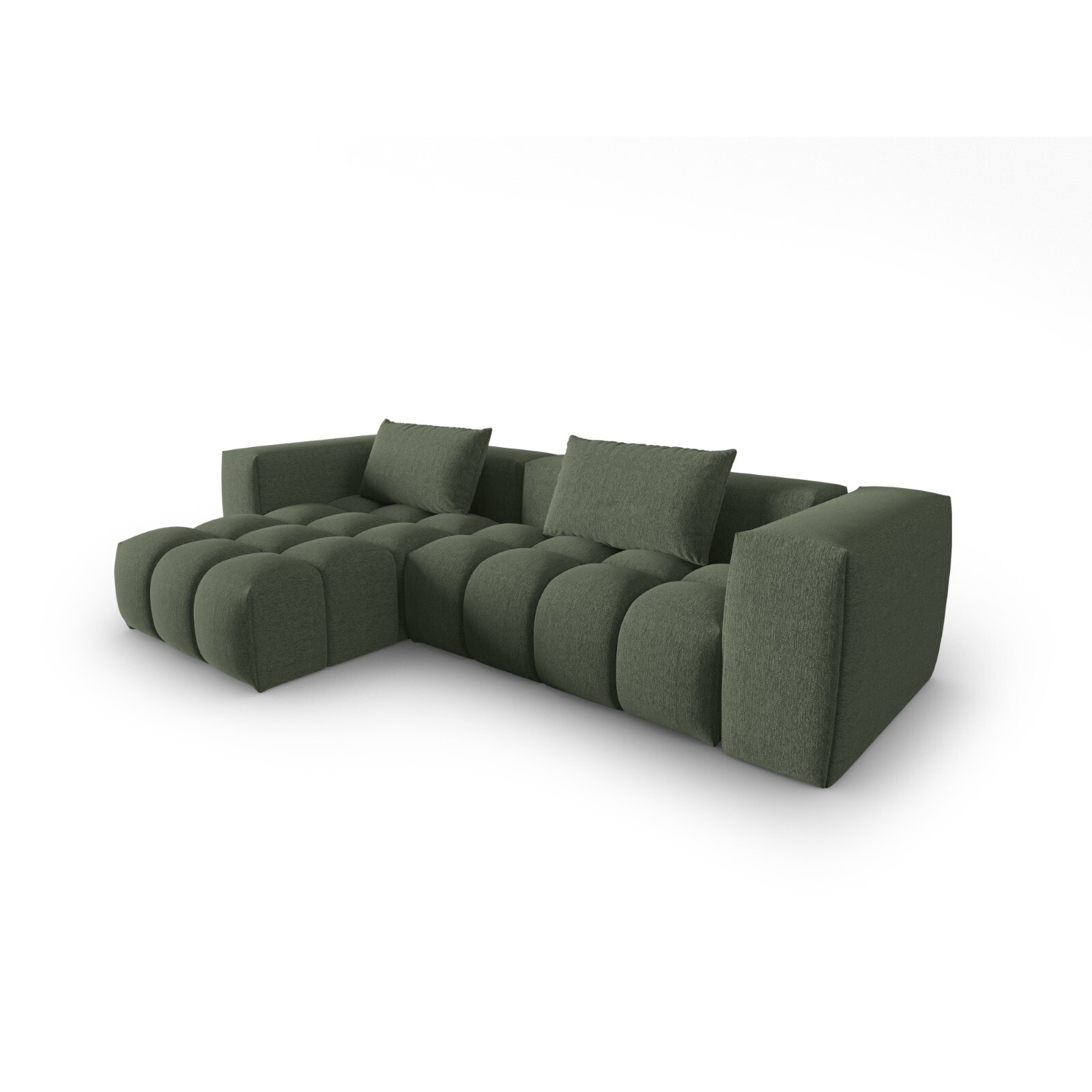 Canapé d'angle gauche modulable "Lorella" 3 places en tissu structurel vert olive foncé