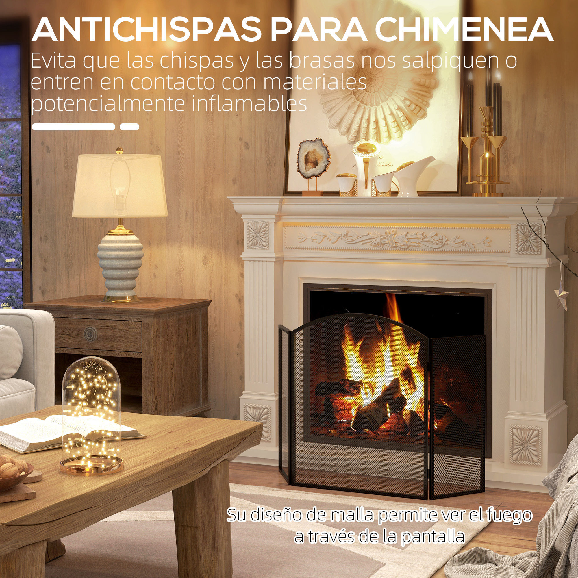 Salvachispas para Chimenea de 3 Paneles Protector de Chimenea Plegable Pantalla de Chimenea con Estructura de Acero 96x62 cm Negro