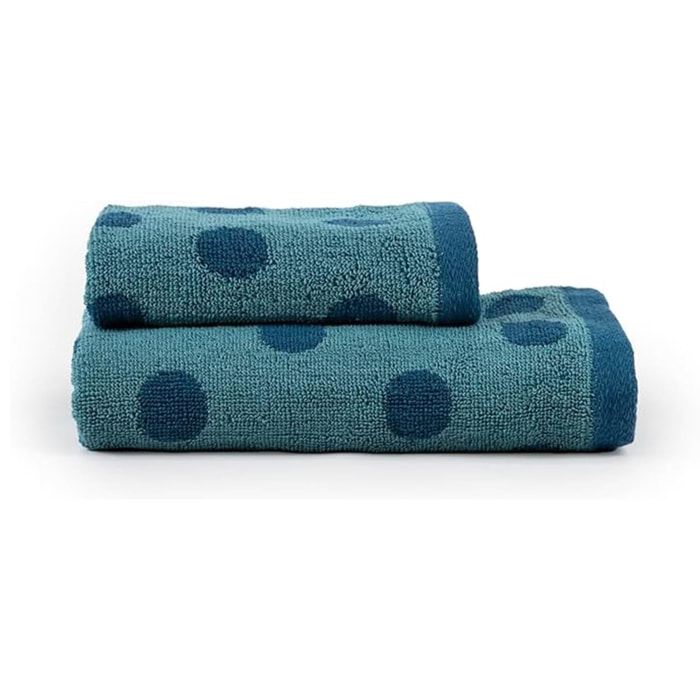 INTRECCI HOME Set Bagno Asciugamani Viso+Ospite, in Puro Cotone 450, Morbidezza Extra, Lavorazione Jacquard, Design a Pois, Elegante e Confortevole