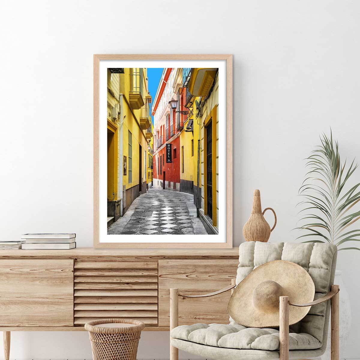 Affiche spain street Affiche + cadre en bois - Chêne