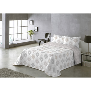 COLCHA ESTAMPADA REVERSIBLE ROMBOS BEIGE