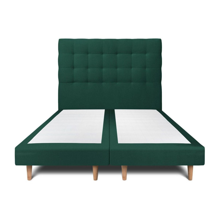 Lit avec tête de lit capitonnée velours et sommier tapissier Ep14