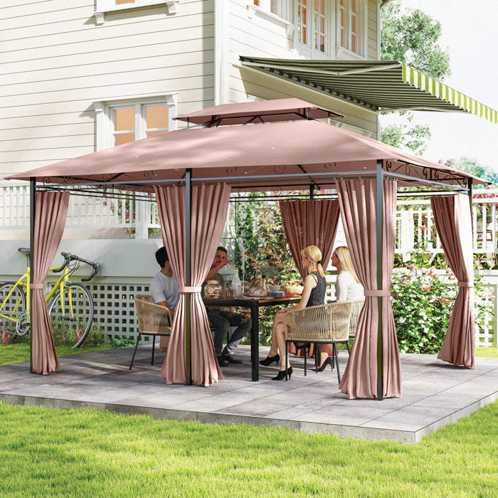 para Jardín 3x4 m Pérgola de Jardín Gazebo con Doble Techo Paredes Laterales Resistente al Agua Carpa para Exterior Terraza Patio Caqui