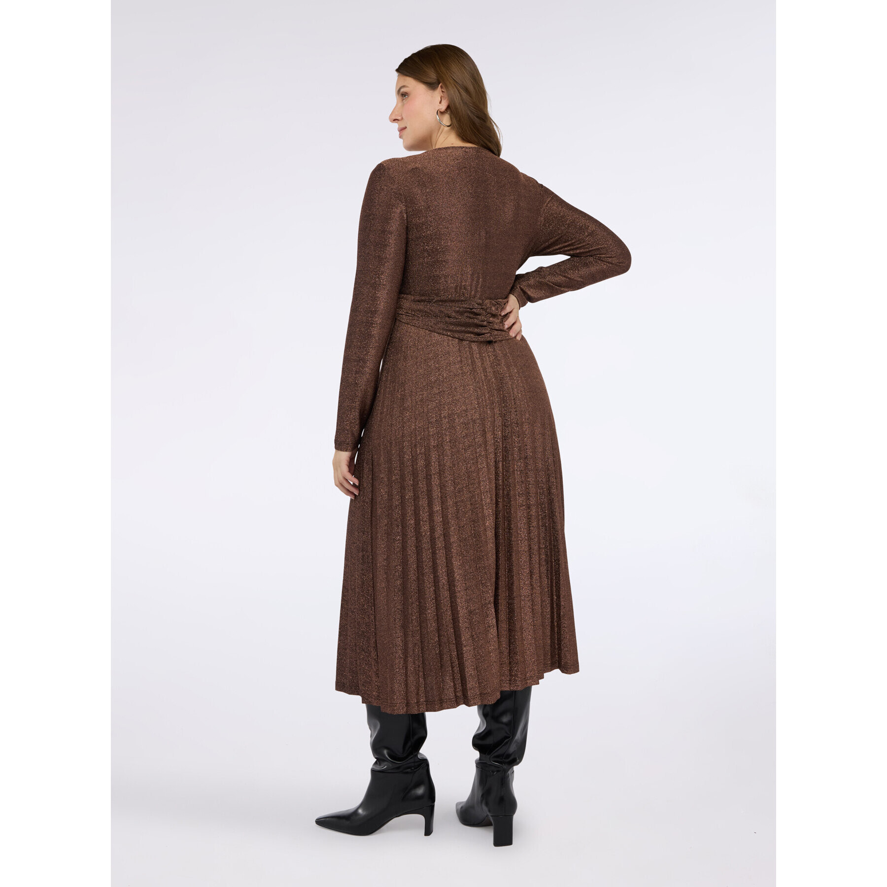 Fiorella Rubino - Vestito lungo DREAM in jersey lurex con gonna plisse - Marrone