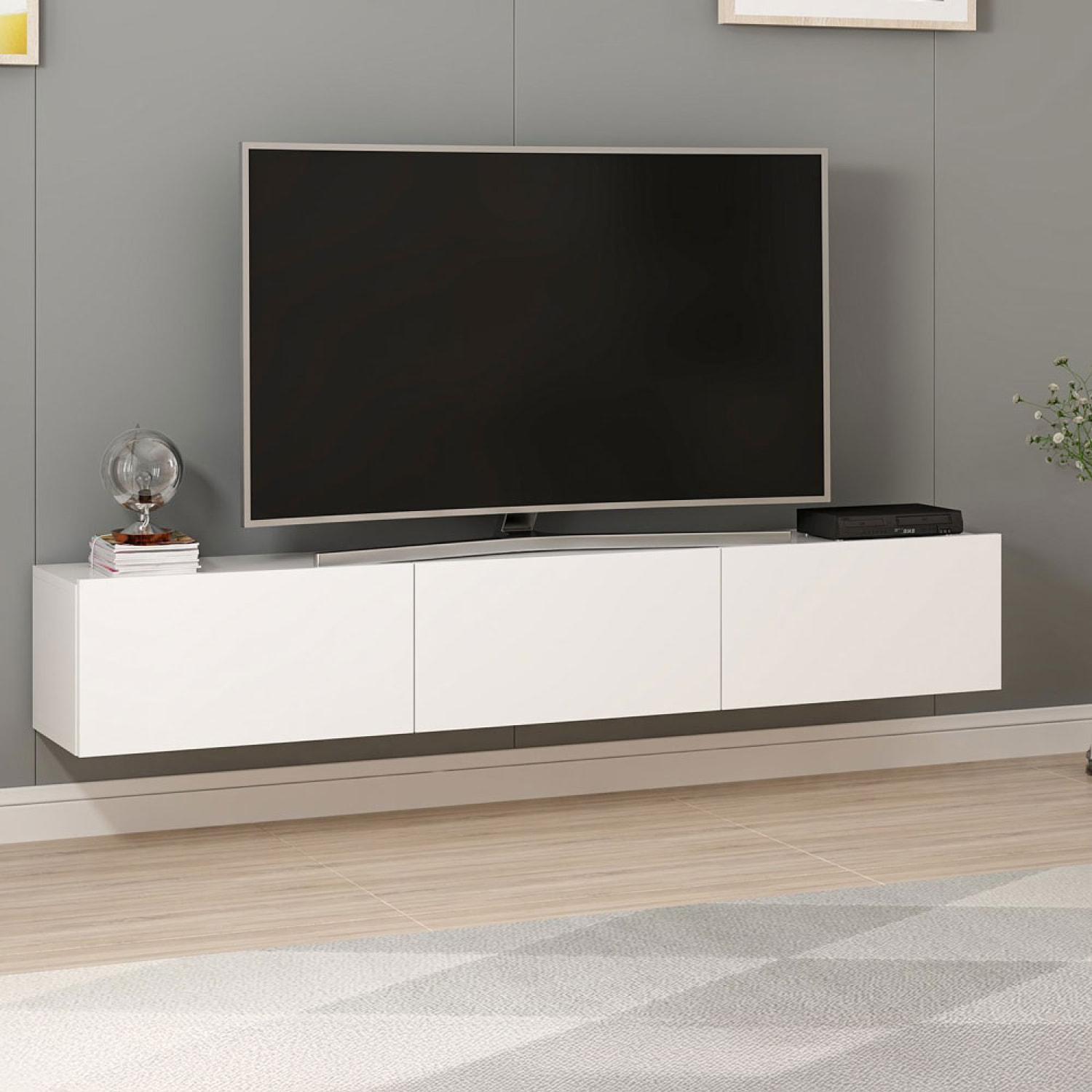ROANOKE Meuble TV suspendu avec placards blanc 180cm