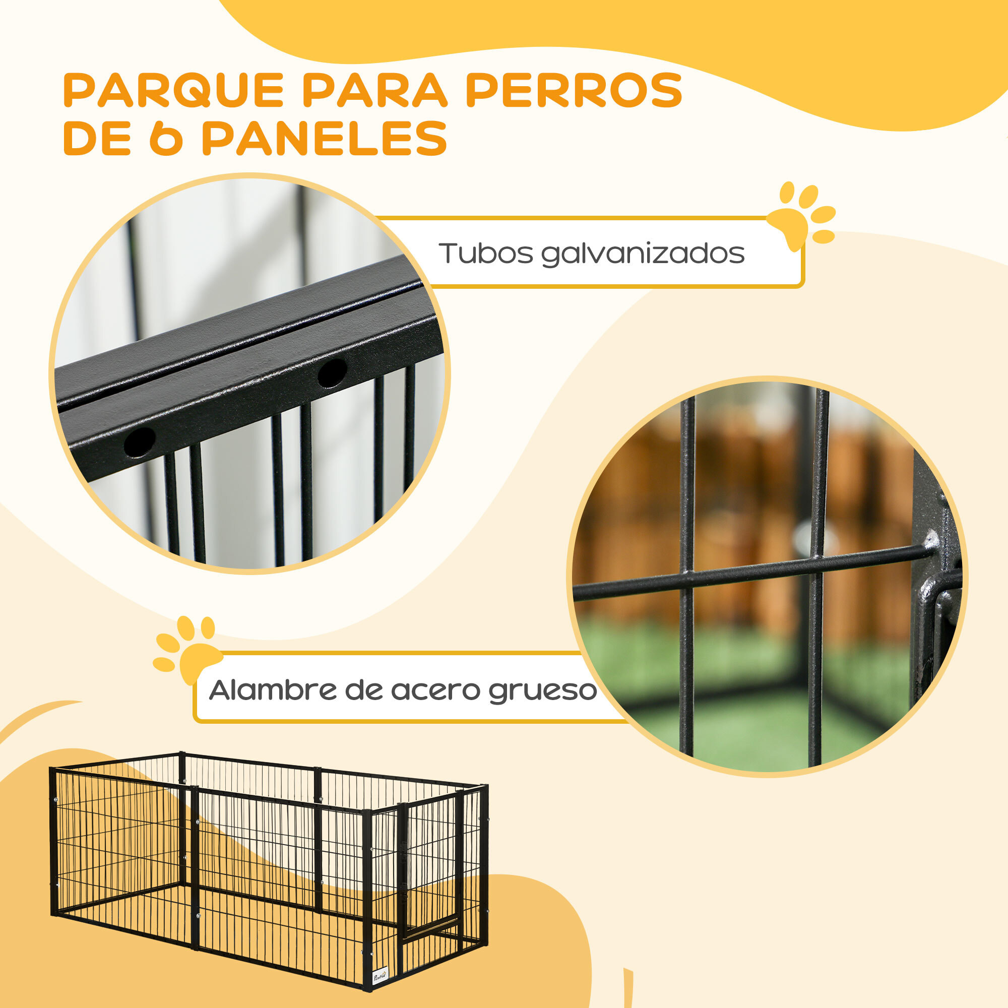 Parque para Perros de 6 Paneles Corralito para Perros Valla Metálica para Mascotas con Ancho Ajustable y Marco de Acero 82,5-150x79x61 cm Negro