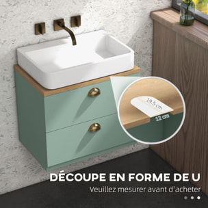 Ensemble 2 meubles salle de bain - meuble sous-vasque suspendu, armoire murale miroir - aspect bois clair vert