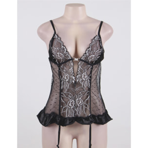 Babydoll negro floral de gran tamaño transparente