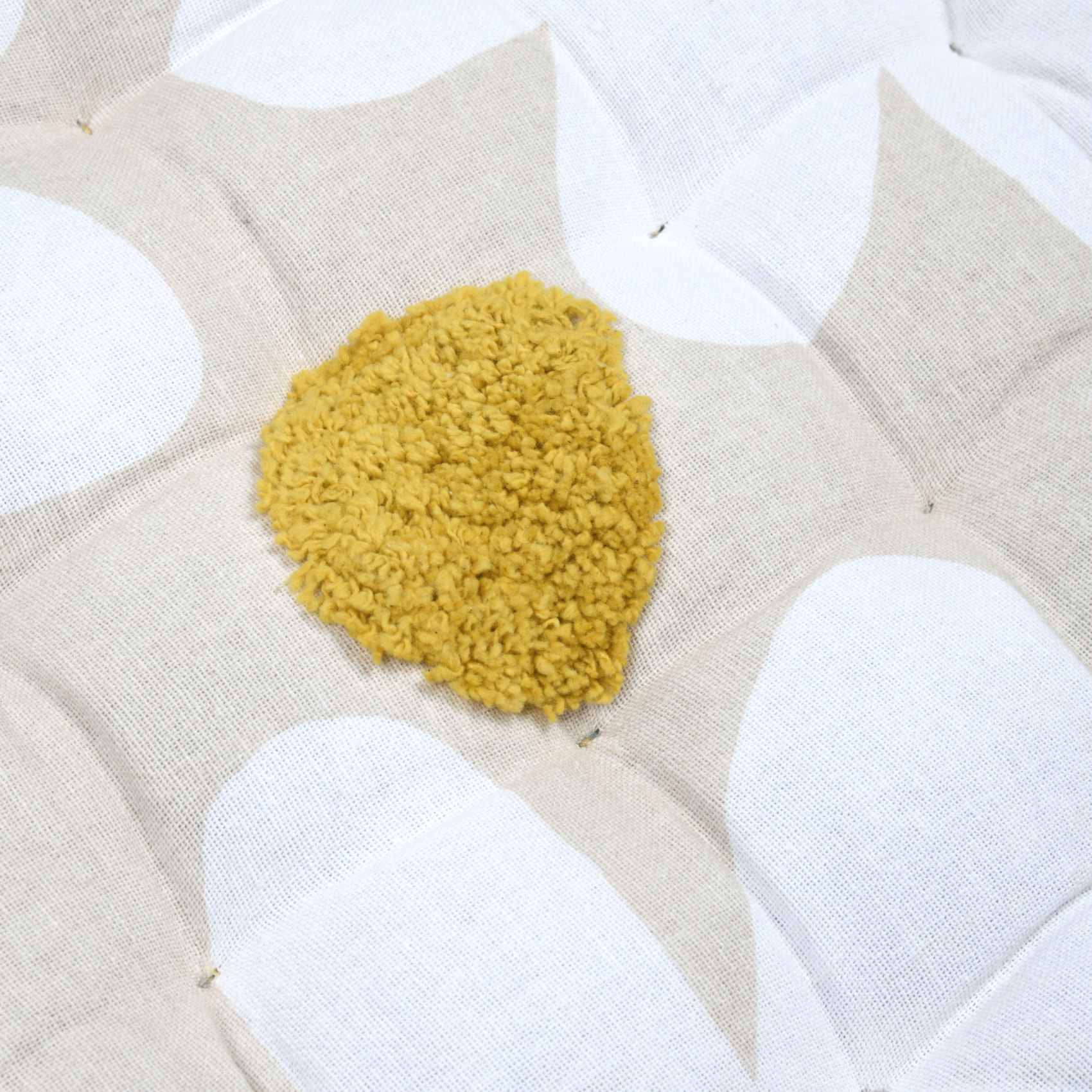 Galette de chaise en polycoton capitonnée à motif marguerites - Jaune moutarde