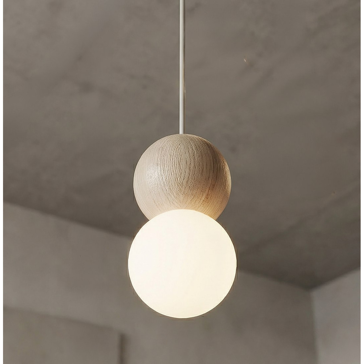 Lampada a sospensione LOOP in acciaio moka e legno naturale