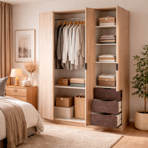 Armadio Guardaroba 3 Ante 3 Cassetti E 4 Ripiani Con Appendiabiti Per Camera Da Letto Moderna Urban Design 180 x 121 x 52 Cm Colore Rovere E Ruggine