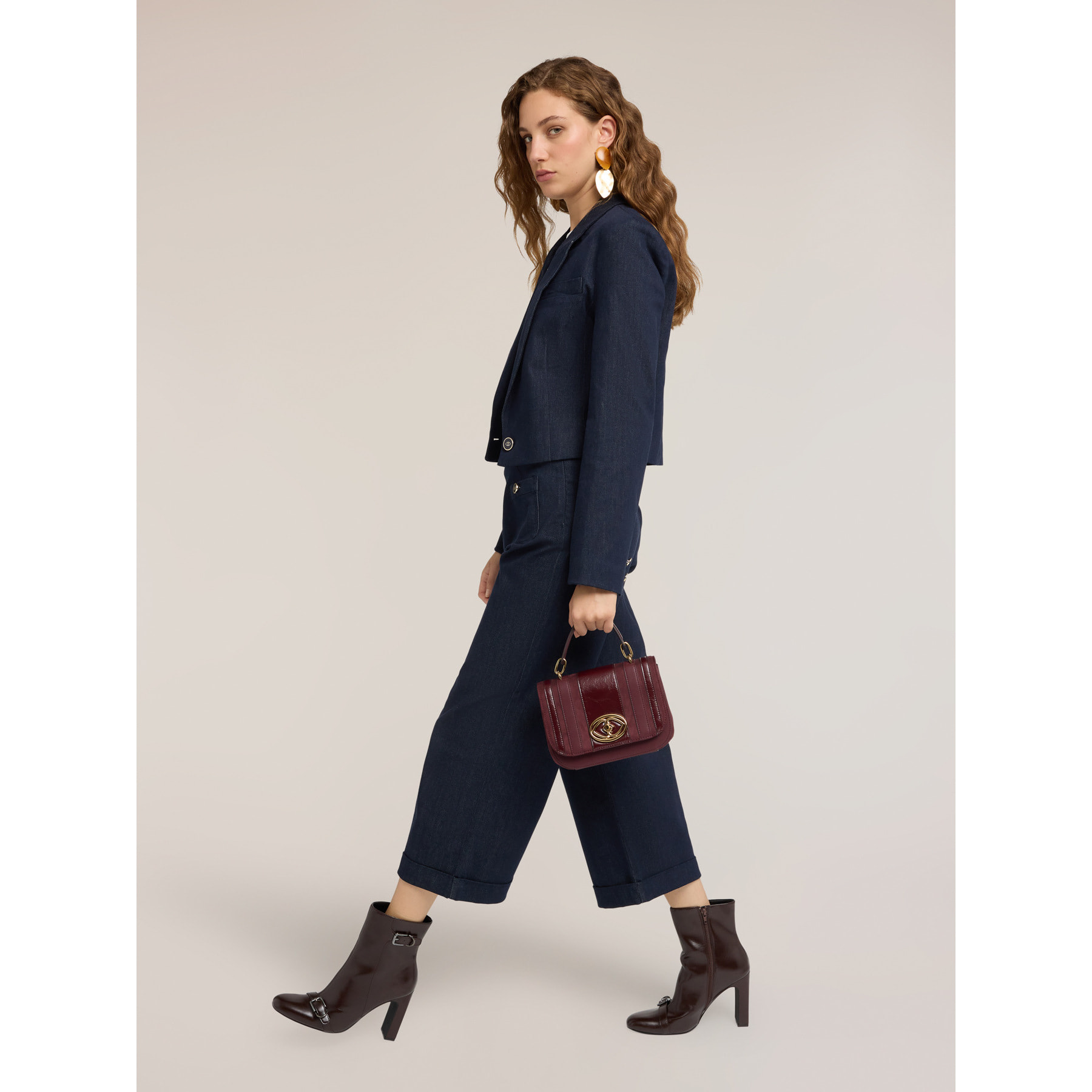 Motivi - Jeans cropped wide leg con botones joya - Azul