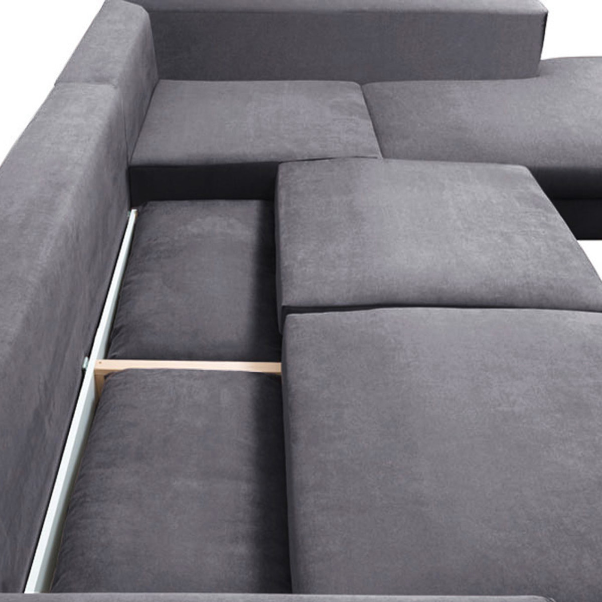 Canapé d'Angle Droit Velours Fiesole, 3 Places, Couchage Intégré, Coffre de Rangement, Housse Déhoussable