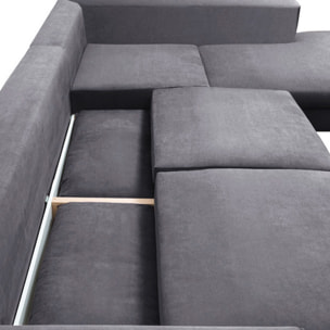 Canapé d'Angle Droit Velours Fiesole, 3 Places, Couchage Intégré, Coffre de Rangement, Housse Déhoussable