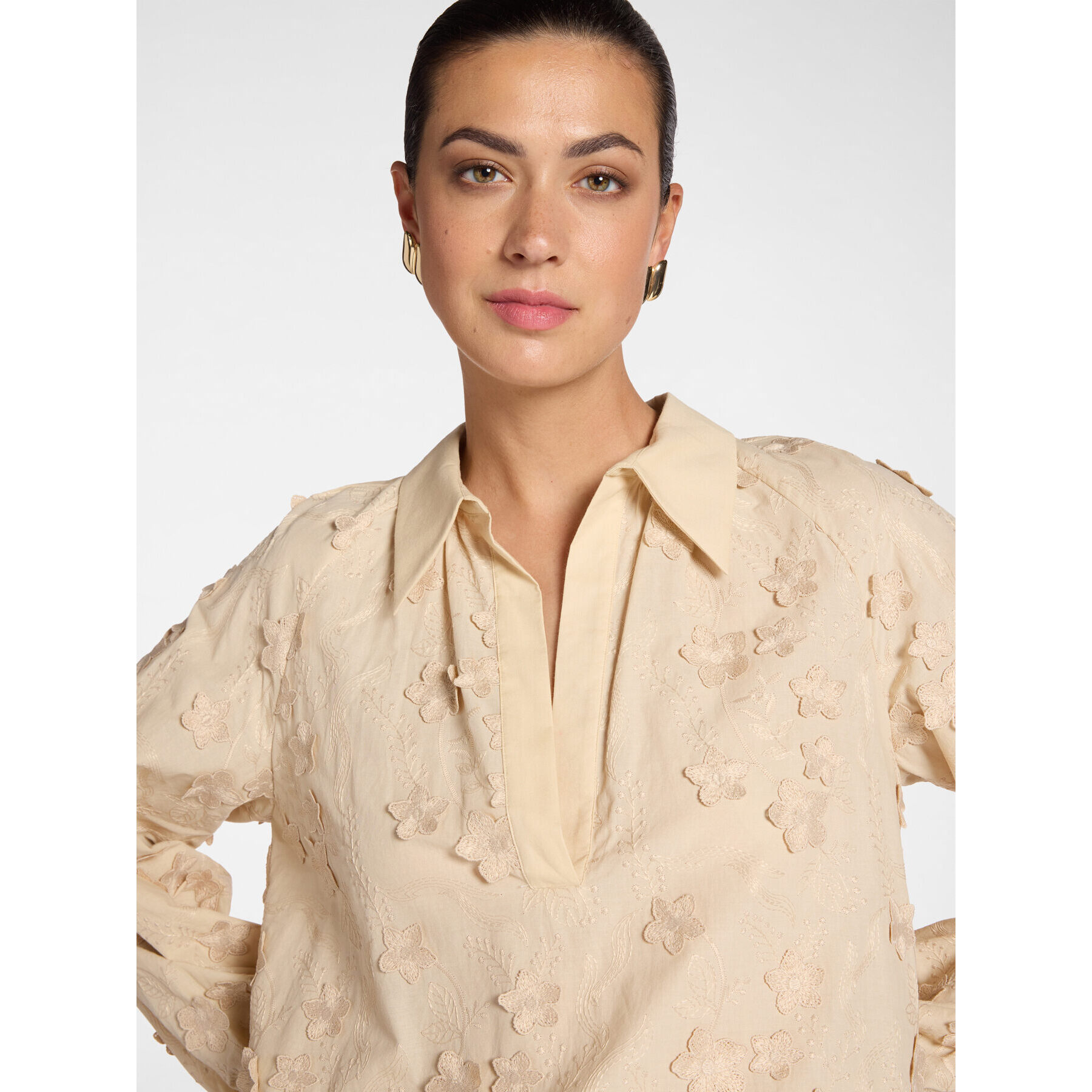 Elena Mirò - Blusa in voile di cotone con ricami - Beige