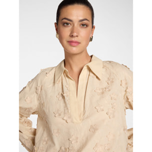 Elena Mirò - Blusa in voile di cotone con ricami - Beige