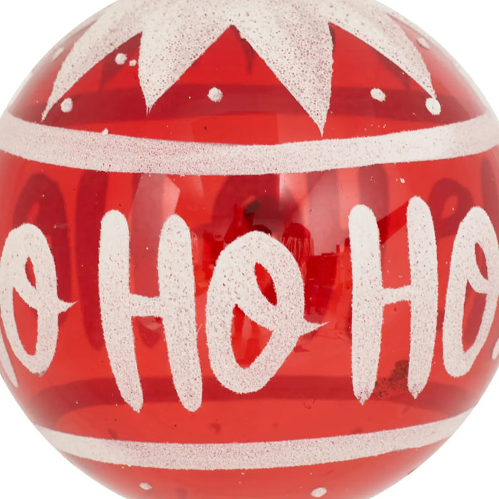 Boule verre Hô Hô Hô D.9cm rouge et blanc