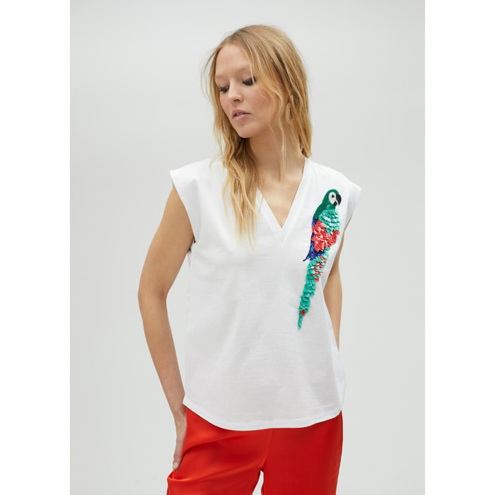 Maglietta dettaglio pappagallo multicolore